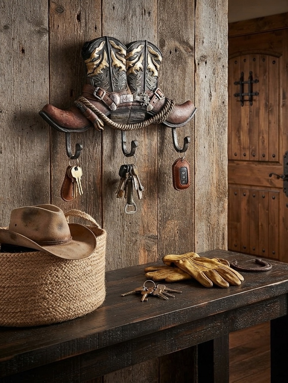 Cowboy Boot Wall Hook Rack - Brown